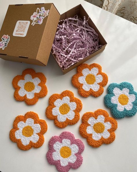 Lots of daisies arrived. When we use it under our glasses while drinking coffee, our tables are not damaged and it adds a cheerful atmosphere to the environment. Added to the link in profile. Don’t miss the discount. #punch #punchneedle #punchneedleart #punchaksesuar #bardakaltligi #coaster #coasters #mugrug #mugrugs #etsyseller Punch Coaster, Needle Punch Coasters, Punch Needle Mug Rugs, Mushroom Punch Needle Coaster, Punch Needle Cup Coaster, Cute Coasters, Coffee Coasters, Needle Art, Punch Needle