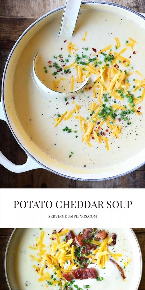 Serving Dumplings, Potato Cheddar Soup, Dumplings Recipes, Best Potato Soup, Winter Soup, Cheddar Soup, Winter Soups, Dumpling Recipe, Family Dinner Recipes