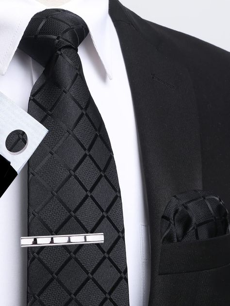 Black  Collar     Embellished   Men Accessories All Black Suit, Men Ties, Tie Blankets, Classy Outfits Men, Mens Formal, Outfits Men, Casual Black, Black Suits, Seamless Leggings