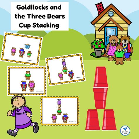 Goldilocks and the Three Bears Cup Stacking Cards - JDaniel4s Mom Goldilocks And The 3 Bears Preschool, Goldilocks And The Three Bears Preschool, Three Bears Activities, Nursery Ryhmes, Cup Stacking, Bears Preschool, Apple Back To School, Easter Fairy, Lego Halloween