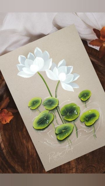 White Lotus Painting, Spatula Painting, Lotus Flower Painting, White Lotus Flower, Lotus Painting, White Lotus, Painting Videos, Watercolor Sketch, Flower Illustration