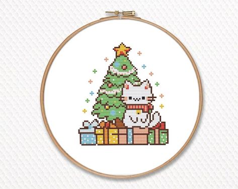 Cat Christmas Tree Cross Stitch Pattern PDF Small Kawaii Cute Crafts Cat Lovers Funny Christmas Gifts Modern Instant Download CS99 - Etsy UK Christmas Tree Cross Stitch Pattern, Christmas Tree Cross Stitch, Tree Cross Stitch Pattern, Tree Cross Stitch, Holiday Cross Stitch Patterns, Cross Christmas Tree, Cat Christmas Tree, Tiny Cross Stitch, Baby Cross Stitch Patterns