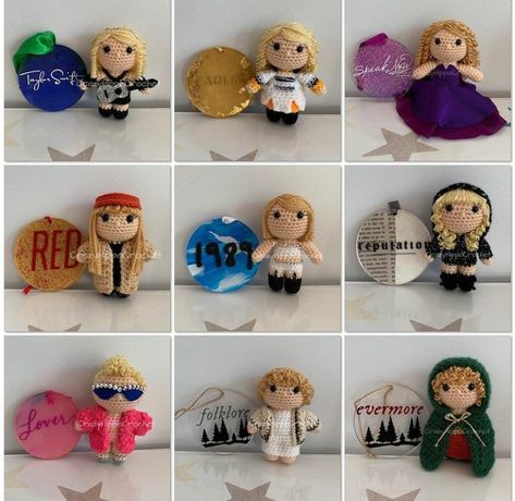 Crochet Taylor Swift Doll Pattern, Taylor Swift Eras Crochet, Crochet Projects Taylor Swift, Taylor Swift Crochet Projects, Taylor Swift Presents Ideas, Taylor Swift Crochet Doll Pattern, Taylor Swift Projects, Cute Taylor Swift Crafts, Taylor Swift Knitting