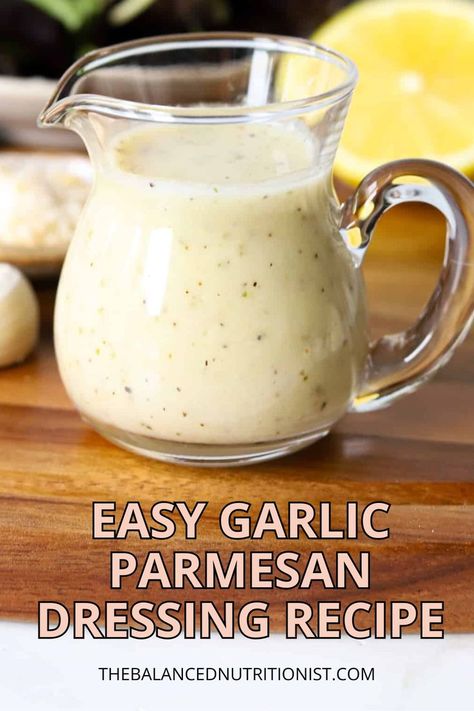 Make your salads irresistible with this parmesan salad dressing. Packed with garlic and lemon garlic flavors, this creamy dressing is perfect for any green salad. It's the best homemade salad dressing and undoubtedly the best parmesan salad dressing you'll ever try. Follow this parmesan dressing recipe for an easy and delicious easy salad dressing for greens. Lemon Garlic Salad Dressing Recipe, Lemon Garlic Dressing Recipe, Garlic Parmesan Dressing, Lemon Garlic Salad Dressing, Parmesan Dressing Recipe, Garlic Salad Dressing Recipe, Easy Healthy Salad Dressing, Salad Dressing Recipes Vinaigrette, Garlic Salad