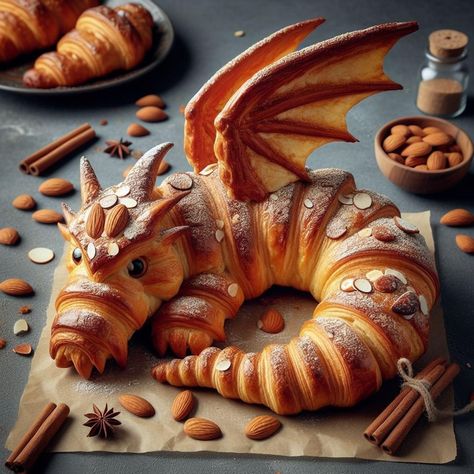 Croissant Shape Ideas, Croissant Dragon, Bread Animals Shapes, Animal Bread Shapes, Unique Croissant Flavors, Animal Shaped Foods, Tummy Yummy, Food Art For Kids, Amazing Food Art