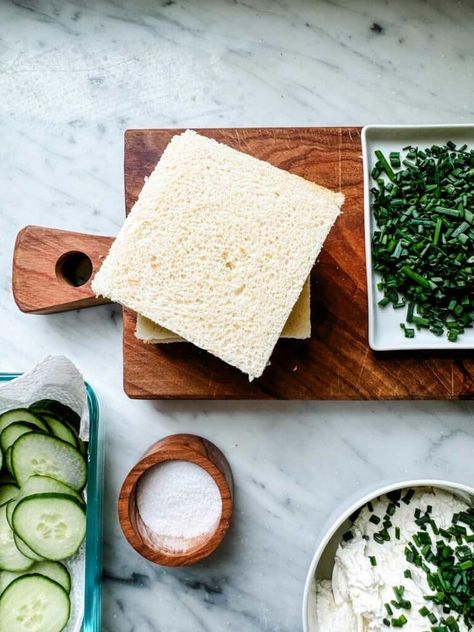 Afternoon Cucumber Tea Sandwiches with Cream Cheese & Chives | Most Lovely Things Cheese Tea Sandwiches, Sandwiches With Cream Cheese, Cucumber Tea, Cheese Tea, Cucumber Tea Sandwiches, Cucumber Sandwiches, Pepperidge Farm, Simple Sandwiches, Afternoon Tea Parties