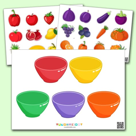 Red Fruit And Vegetables, Color Sorting For Toddlers, Vegetable Activity For Kids, Red Fruits And Vegetables, Printable Fruits, Green Fruits And Vegetables, Vegetable Crafts, Colors For Toddlers, Color Sorting Activities