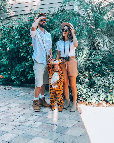 Family Safari Outfit, 19 Month Old Halloween Costume, Zookeeper Family Halloween Costume, Safari Costume Baby Boy, Zoo Keepers Family Costume, Monkey And Zoo Keeper Costume, Family Duck Halloween Costumes, Family Lion Costumes, Safari Theme Family Outfit