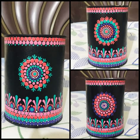 Dot Mandala Art On Pot, Flower Pot Mandala Art Drawing, Painted Coffee Mugs, Easy Mandala Drawing, Coaster Art, Painted Pots Diy, Flower Pot Design, Boho Painting, Mug Crafts