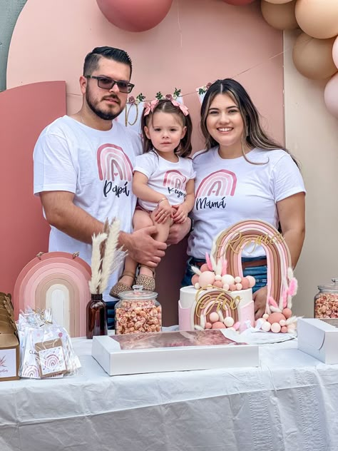 Rainbow One Year Old Party, Boho Rainbow Birthday Party, Aaliyah Birthday, Boho Rainbow Birthday, Rainbow Shirts, Rainbow Themed Birthday Party, Rainbow First Birthday