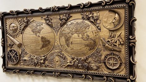 3d World Map, Cnc Carving, Wood World Map, 3d World, Wooden Wall Panels, 3d Cnc, Wooden Map, World Map Wall, Wooden Sculpture