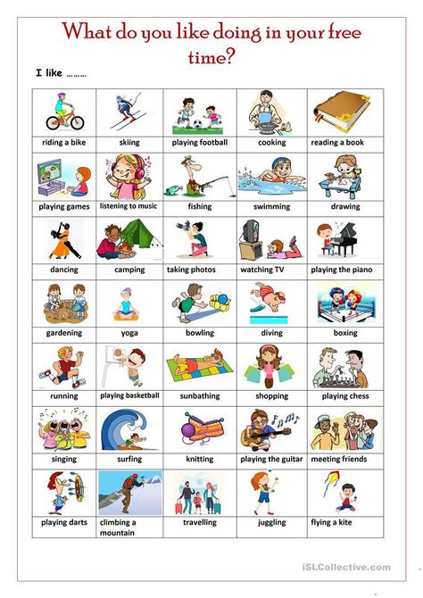 Hobbies - English Esl Worksheets For Distance Learning And Physical Classrooms Freetime Activities, Speaking Activity, English Activities For Kids, Hobbies For Kids, Learning English For Kids, Grammar Practice, English Worksheets For Kids, Speaking Activities, Kids English