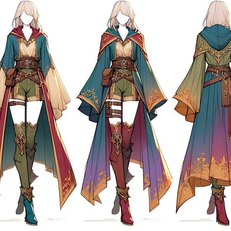 Fantasy Clothing Ideas Drawing, D&d Character Outfits, Fantasy Travel Outfit Art, Fantasy Clothing Art Reference, Fantasy Clothing Design Art, Fantasy Clothing Concept Art, Fantasy Clothes Reference, Dnd Sorcerer Outfit, Dnd Outfit Ideas