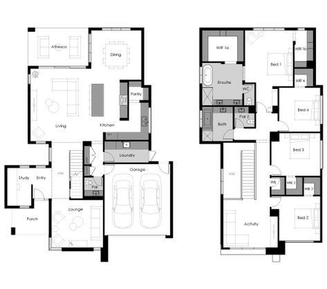 Small Double Storey House Plans, Small Double Storey House, House Plans 2 Story, Duplex Floor Plans, Create Floor Plan, 2 Storey House Design, Modern Floor Plans, 2 Storey House, Modern Architecture Building