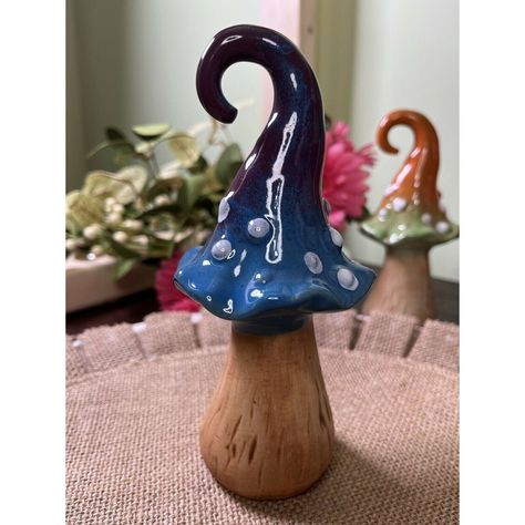 "Whimsical Ceramic Mushroom Garden Decor Ceramic Pottery Purple Blue Mushroom Dimensions: 6.25\" H x 3\" W x 3\" D This is a painted pieceit may not be perfectly painted due to the whimsical effect! Please take time to look at all pictures....Before bidding??? I take my products very serious and want the best for my customers. Be sure to add me to your favorites list Check out my other items! I have tons of items that are unique, new, and vintage! As a Top Rate Seller I deliver and guarantee out Mushroom Garden Decor, Blue Mushroom, Disney Diy Crafts, Ceramic Mushroom, Mushroom Garden, Mushroom Crafts, Outdoor Living Decor, Children's Garden, Slab Pottery