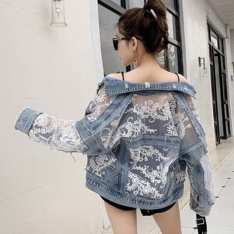 Wedding Jackets, Denim Coat Women, Ladies Denim, Women Shirt Top, Distressed Jean Jacket, Beaded Jacket, Jean Jacket Women, Denim And Lace, Blue Denim Jacket