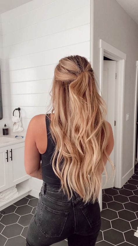 Blonde Hair Styles Half Up Half Down, Business Half Up Half Down Hair, Braided Half Up Half Down Hair Blonde, Half Up Pony Tutorial, Super Bowl Hair, Half Up Half Down Party Pony, Breanna Cohoon Hair, Hair Upstyles, Effortless Hairstyles