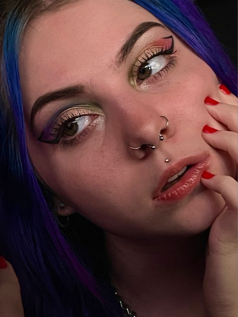 Septum And Two Nose Piercings, Septum Piercing With Double Nose Ring, Nose Ring With Septum, Two Nostril Piercing And Septum, Septum Piercings Aesthetic, Septum Double Nose Piercing, Medusa Piercing With Septum, Snug Septum Piercing, Double Nose And Septum Piercing