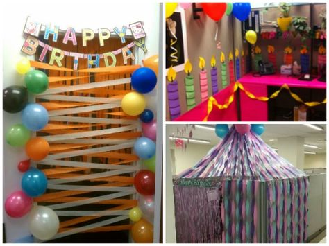 Office Birthday Ideas, Cubicle Birthday Decorations, Office Birthday Decorations, Birthday Pranks, Birthday Surprise Ideas, Cubicle Decorations, Office Pranks, Coworker Birthday, Office Birthday Party