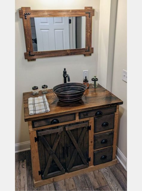 Excited to share the latest addition to my #etsy shop: bathroom vanity cabinet w/ barn doors / bathroom decor / farmhouse furniture / bathroom vanity / rustic furniture / home decor https://etsy.me/3JKEgoF #hutch #rusticfurniture #vanity #bathroom #farmhousefurniture Dresser Sink Vanity, Bathroom Vanity Rustic, Dresser Sink, Rustic Bathroom Sinks, Barn Doors Bathroom, Country Farmhouse Furniture, Furniture Bathroom Vanity, Bathroom Decor Farmhouse, Primitive Bathroom