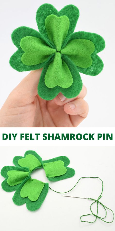 Felt Shamrocks, Diy St Patrick's Day Crafts, Diy St Patricks Day Decor, Clover Brooch, St Patricks Decorations, Fete Saint Patrick, St Patricks Day Crafts, St Patricks Crafts, St Patricks Day Crafts For Kids