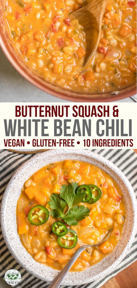 Chili Vegan, Gluten Free Entrees, White Bean Chili, Bean Chili, Resep Diet, Vegan Chili, Butternut Squash Recipes, Vegan Soups, No Bean Chili