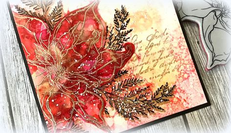 Kath's Blog......diary of the everyday life of a crafter: Simon Says - Focus On Alcohol Inks Stampers Anonymous Christmas, Poinsettia Cards, Tim Holtz Stamps, Tim Holtz Cards, Homemade Christmas Cards, Season's Greetings, Alcohol Inks, Winter Cards, Simon Says