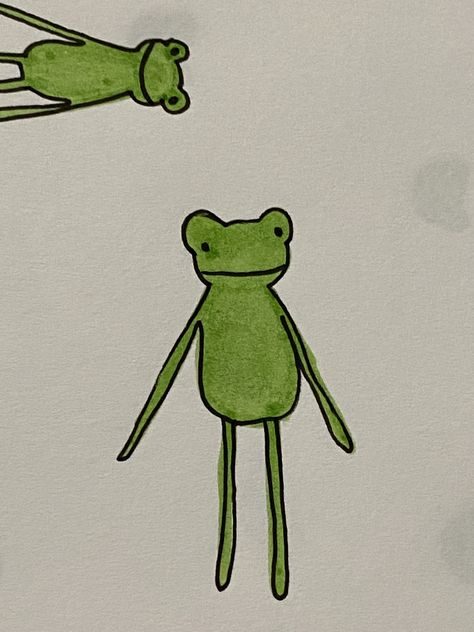 Silly Frog Drawings, Silly Animal Drawings, Frog Drawing Sketches, Green Doodles, Frog Doodle, Frog Sketch, Fake Scenarios, Dibujo Simple, Posca Marker