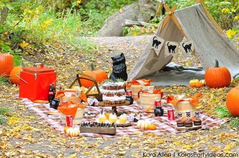 Halloween {Black Cat Inspired} Picnic by Kara's Party Ideas | Kara Allen | KarasPartyIdeas.com for Coca-Cola Outside Fall Decorations Front Yards, Cat Picnic, Halloween Picnic, Outside Fall Decorations, Halloween Date, Fall Picnic, The Black Cat, Halloween Black Cat, Halloween Event