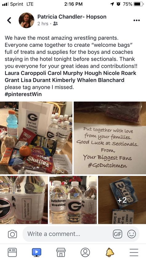 Goodie bags for wrestlers staying overnight in the hotel before sectionals. Water, Gatorade and snacks. Wrestling Goodie Bags, Wrestling Mom Bag Essentials, Mom Bag Essentials, Goodie Bag Ideas, Wrestling Gift, Wrestling Team, Wrestling Mom, Mom Bags, Bag Essentials