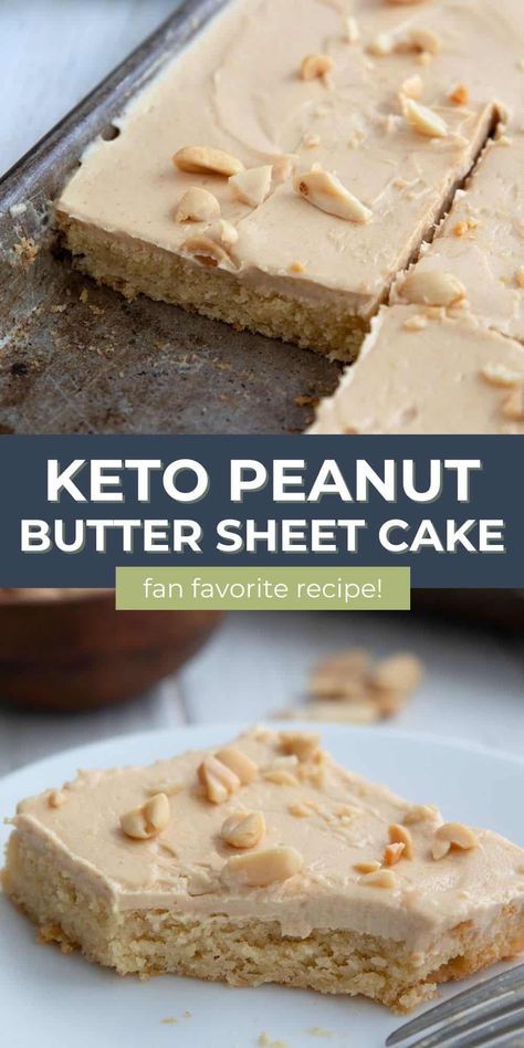 Head to your kitchen right now and make this Keto Peanut Butter Sheet Cake. With a creamy layer of sugar-free frosting, it's a peanut butter lover's dream dessert. I Lost 100 Pounds, Sugar Free Frosting, Peanut Butter Sheet Cake, Dream Dessert, Keto Peanut Butter, Lost 100 Pounds, Keto Cake, Fat Foods, Low Carb Diet Recipes