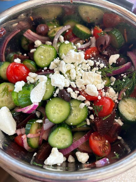 One Pot Mediterranean, Cucumber Beet Salad, Kitchenaid Recipes, Kitchenaid Food Processor, Kitchen Aid Recipes, Mediterranean Pasta, Tomato Salad Recipes, Cucumber Tomato Salad, Tomato Cucumber