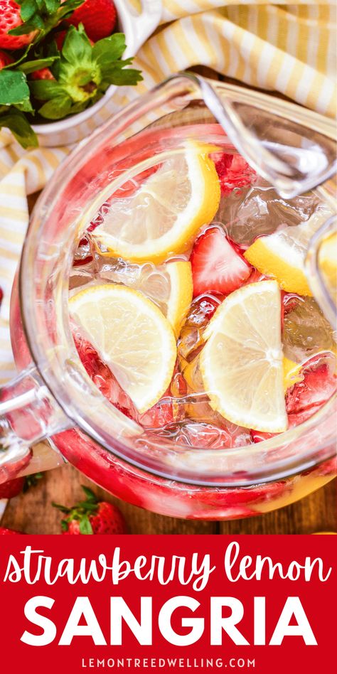 Strawberry Lemon Sangria, Camping Drinks Alcohol, Lemonade Sangria Recipe, Strawberry Lemonade Sangria, Lemon Sangria, Lemonade Sangria, Summer Party Drink, Sangria Drink, Easy Sangria Recipes