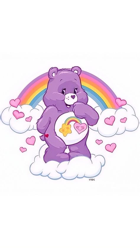 Share Bear Care Bear, Carebear Aesthetic, Purple Care Bear Aesthetic, Cute Care Bears Wallpaper, Care Bear Art, Purple Care Bear, Care Bear Tattoo Ideas, Carebears Aesthetic Wallpaper, Carebear Painting Canvas