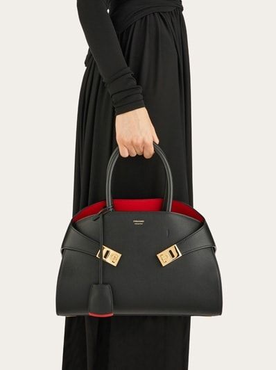 Ferragamo Bag, Ferragamo Handbags, Black Leather Tote Bag, Leather Tote Bag, Leather Top, Salvatore Ferragamo, Leather Tote, Calf Leather, Leather Handbags