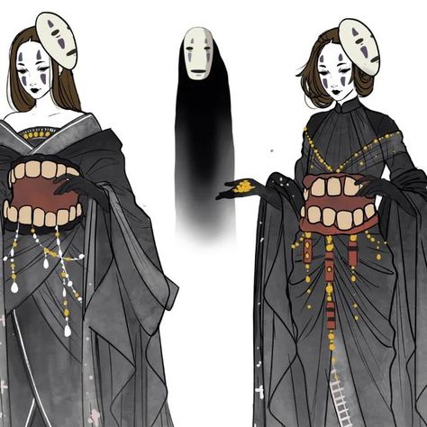 No Face Human Form, No Face Cosplay Makeup, No Face Halloween Costume, Halloween Outfits Drawing, Studio Ghibli Halloween Costumes, No Face And Chihiro, Studio Ghibli Costume, Ghibli Costume, No Face Cosplay