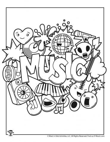 Kawaii Printable Coloring Pages | Woo! Jr. Kids Activities Mapeh Arts Design, Music Colouring Sheet, Talent Show Coloring Pages, Music Coloring Sheets Free Printables, Music Colouring Pages, Mapeh Design, Doodle Art Coloring Pages, Doodle Coloring Page, Doodle Coloring Pages