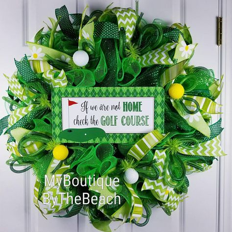 Golf wreath, Fathers Day Gift, Golf decor, Golf door decor, Spring wreaths for front door, Summer wr Wreaths Front Doors, Golf Wreath, Golf Club Crafts, Wreaths For Front Door Summer, Pop Bys Real Estate, Spring Wreaths For Front Door, Realtor Client Gifts, Client Appreciation Gifts, Sports Wreaths