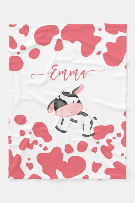 Cow print nursery pink pattern personalized name fleece blanket Baby Birth Stats, Baby Pillows, Gift Newborn, Pink Nursery, Baby Boy Or Girl, Personalized Baby Gifts, Cow Print, Newborn Gifts, Baby Items