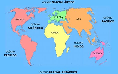 Con este artículo aprenderéis de una forma sencilla y visual cuántos océanos hay, cuáles son y dónde están (¡con la ayuda de mapas!). Map Of Continents, World Geography Map, Animals Name In English, Continents And Oceans, Teaching Geography, Geography Map, Geography Lessons, Map Pictures, Homeschool Classroom