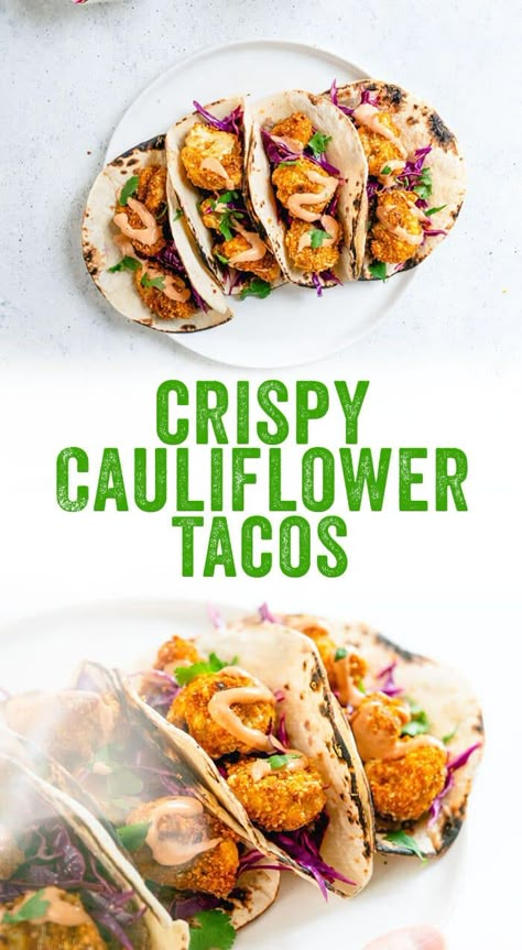 These cauliflower tacos with breaded cauliflower, refried beans and silky Yum Yum sauce are all about one thing: big flavor!﻿ #tacos #vegetarian #vegan #recipe #healthy #cauliflower #mealprep Vegan Taco Filling, Cauliflower And Chickpeas, Vegetarian Tacos Recipes, Crispy Chickpea, Soft Tortillas, Tacos Easy, Taco Filling, Well Plated, A Couple Cooks