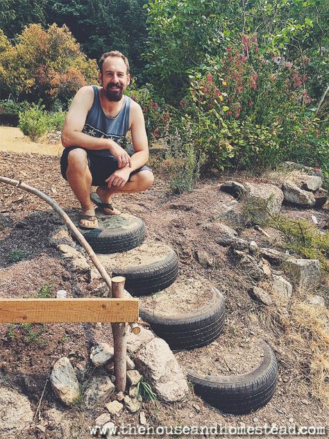 Tire Garden, Garden Stairs, Permaculture Gardening, Permaculture Design, Garden Steps, Outdoor Stairs, Design Principles, Shade Garden, Permaculture