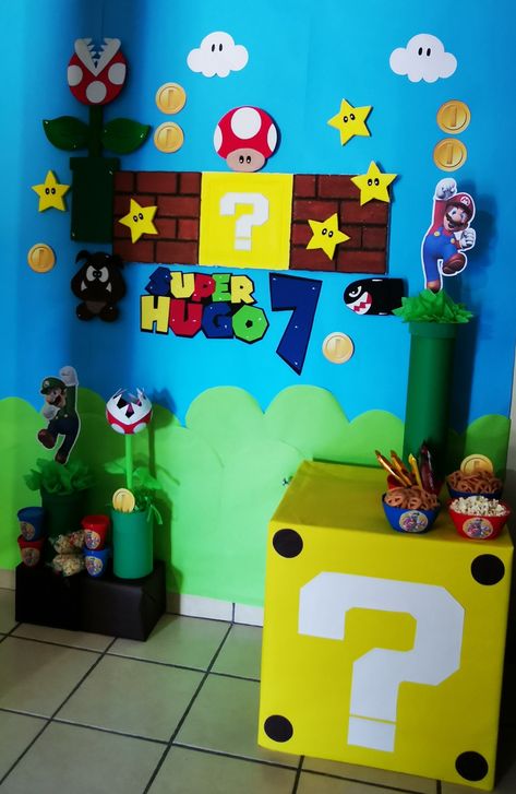 Super Mario Decorations, Super Mario Room, Mario Bros Birthday Party Ideas, Mario Room, Mario Birthday Cake, Super Mario Bros Birthday Party, Mario E Luigi, Super Mario Bros Party, Mario Bros Birthday