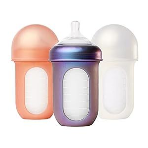 Boon Nursh Reusable Silicone Baby Bottles with Collapsible Silicone Pouch Design - Everyday Baby Essentials - Stage 2 Medium Flow Baby Bottles - Metallic - 8 Oz - 3 Count Painful Gas, Baby Bottle Set, Baby Bottle Holders, Anti Colic Bottles, Silicone Baby Bottles, Pouch Design, Baby Drinks, Brown Bottles, Silicone Bottle