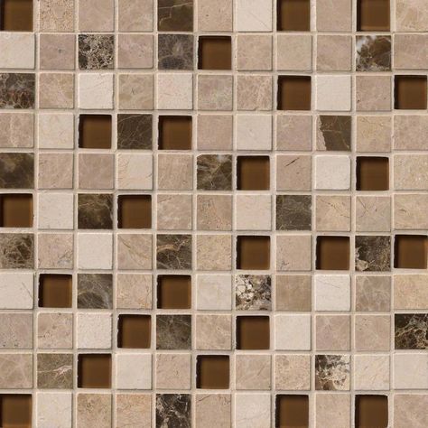 SMOT-SGLS-IB08MM Ibiza Blend 1x1x8mm Mini Square Mosaic Crema Marfil Dark Emperador Brown Glass Emperador Light, Tile Countertops, Bar Faucets, Bathroom Tile Designs, Brown Walls, Marble Slab, Kitchen Mirror, Glass Marbles, Cement Tile