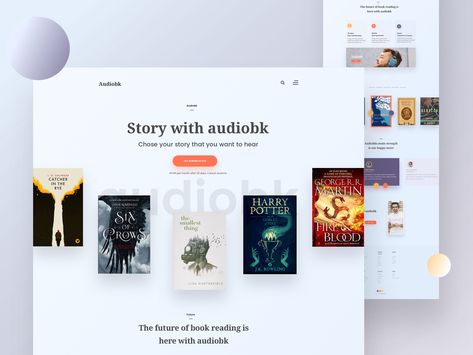 Audiobook Template, Robin Har, Web Design Books, Website Slider, Website Home Page, Ui Ux Design Inspiration, Library Website, Best Audiobooks, Ui Design Website