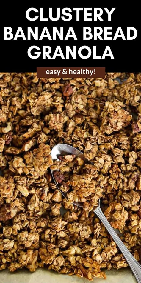 Clustery Banana Bread Granola - Eat With Clarity Recipes Plant Based Granola Recipe, Unique Granola Recipes, Granola Ideas, Purely Elizabeth Granola Recipe, Healthy Granola Recipe, Granola Recipe, Gourmet Granola, Diy Granola, Banana Bread Granola