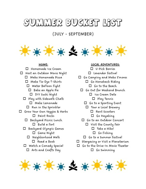 "Fun Bucket List Activity to do this Summer! Live each season to the fullest with this fun checklist poster for kids and adults. You will receive: One 8.5\" x 11\" PDF  DIGITAL FILE - INSTANT DOWNLOAD  This listing is for printable, digital PDF files only. This is not an editable document. No printed material will be shipped to you. * Downloaded products are non-refundable THESE FILES ARE FOR PERSONAL USE ONLY. You may not sell or share the files or any graphics they contain. No commercial use allowed." To Do List Before Vacation, Fun Checklist, Seasonal Bucket List, Bucket List Activity, Summer Holiday Activities, Uppfostra Barn, Summer Bucket List Ideas, Bucket List Printable, Summer Checklist