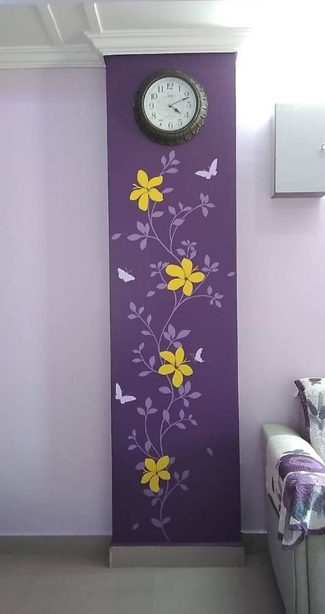 Gorgeous and beautiful wall paper ideas Pillar Colour Ideas, Wall Pillar Decor Ideas, Pillar Design Painting, Wall Paint Designs Creative Art Ideas Living Room, Pillar Painting Ideas For Home, Pillar Art Ideas, Wall Pillar Painting Ideas, Putti Design For Wall, Royal Paint Wall Design For Living Room