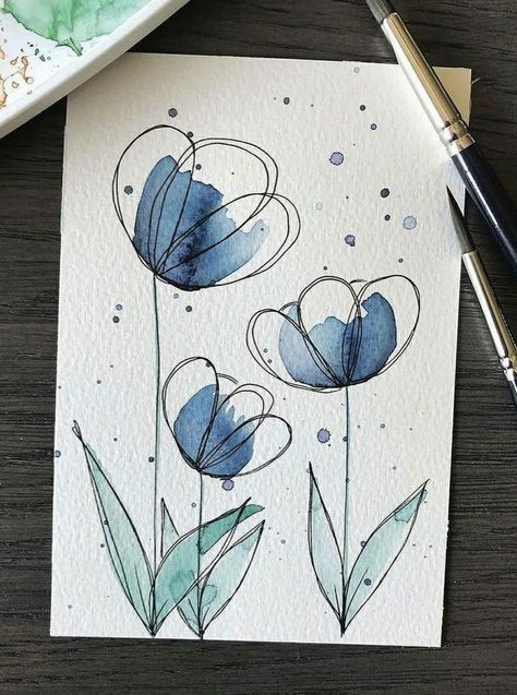 Diy Watercolor Painting, Watercolor Flower Art, Card Drawing, 수채화 그림, Watercolor Art Lessons, Book Art Diy, Diy Art Painting, Watercolor Cards, Diy Canvas Art